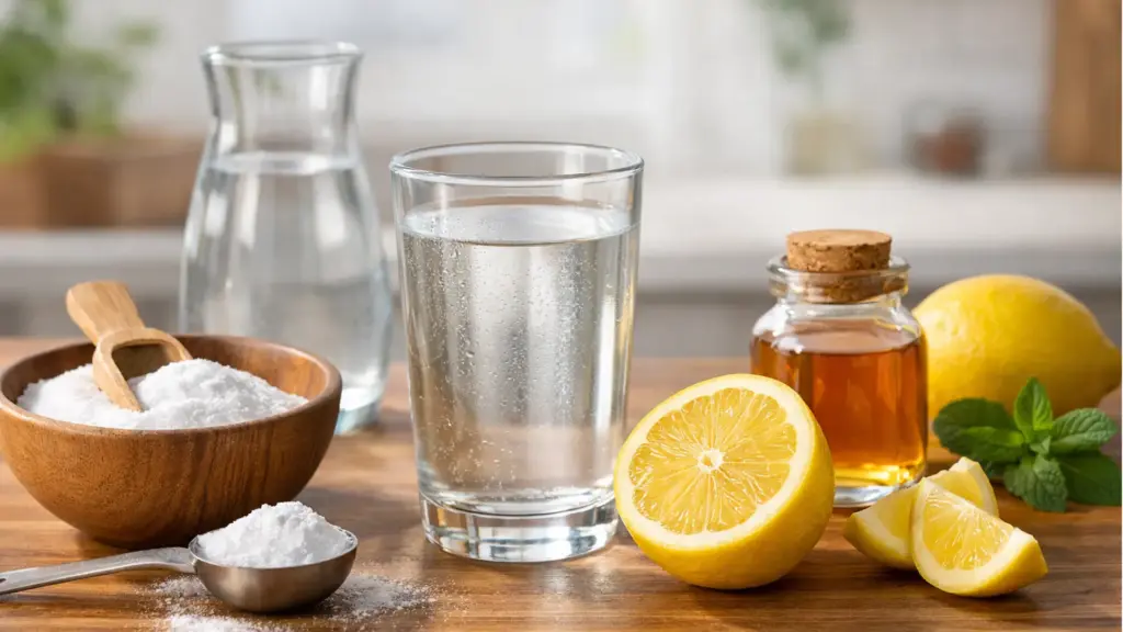baking soda trick recipe ingredients with lemon water and apple cider vinegar