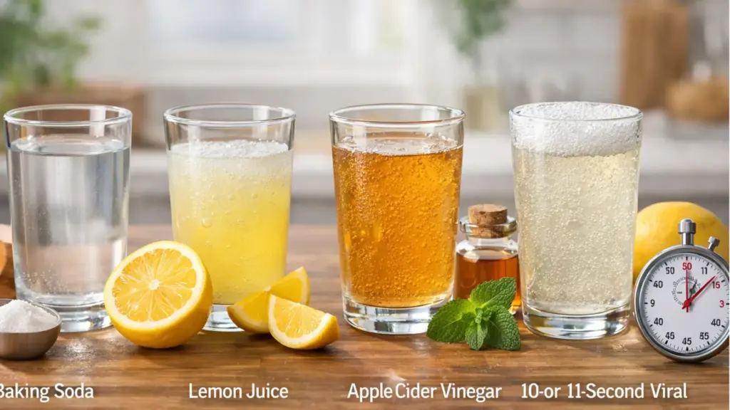 popular variations of baking soda trick recipe with lemon juice and apple cider vinegar drinks