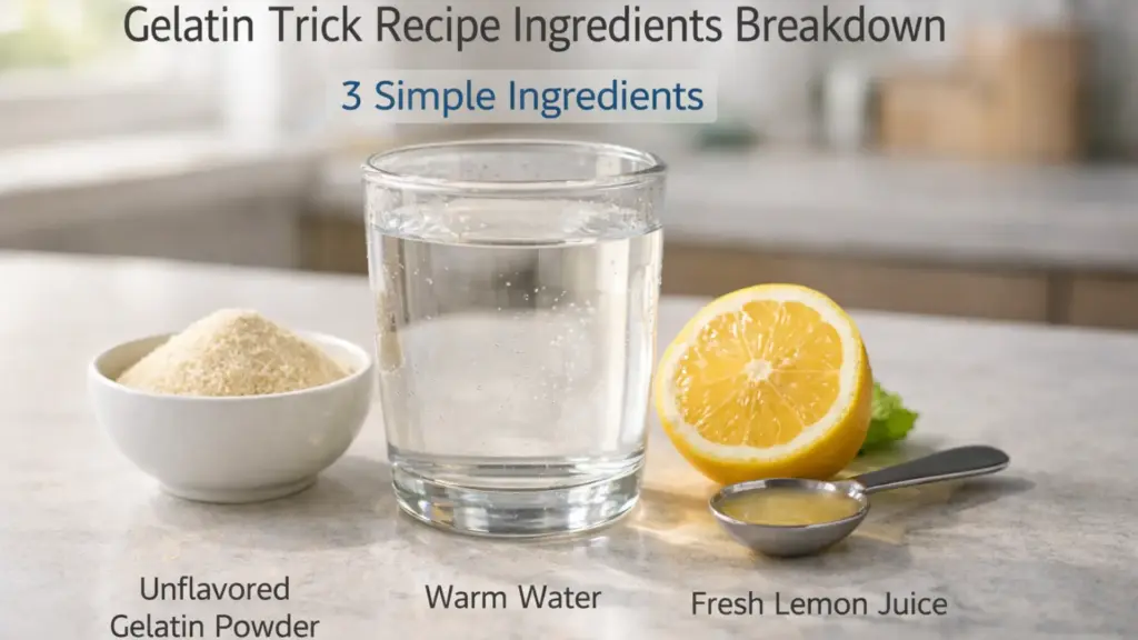 what are the 3 ingredients in the gelatin trick breakdown with gelatin powder water and lemon