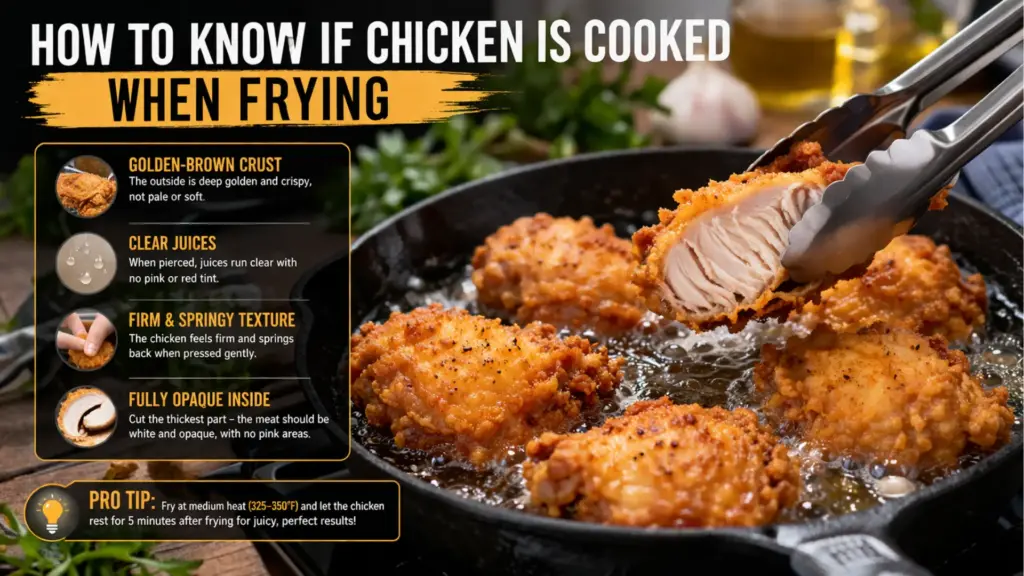 how to tell if chicken is done without thermometer when frying using clear juices and golden crust