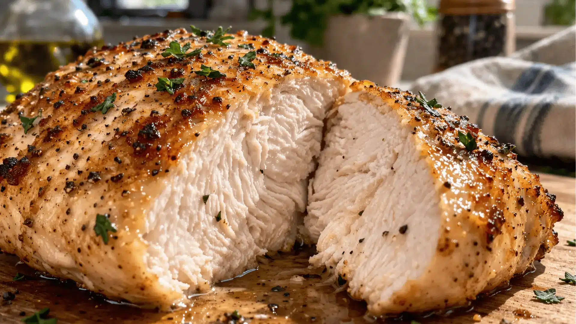 how to tell if chicken is done without thermometer showing juicy cooked chicken breast inside