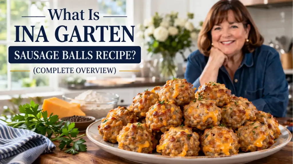Ina Garten Sausage Balls Recipe overview with cheesy baked sausage balls