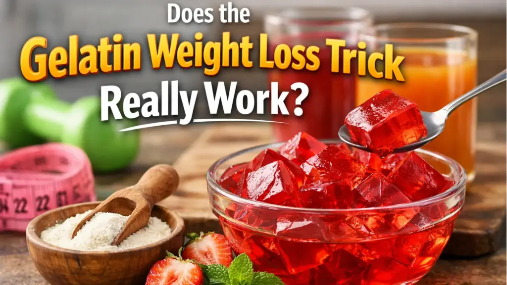 Jillian Michaels Gelatin Recipe for weight loss with red gelatin cubes and fruit juice