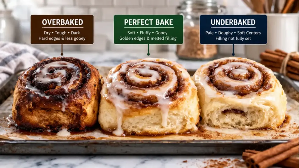 marian.designerstouch cinnamon roll hack recipe overbaked vs underbaked comparison