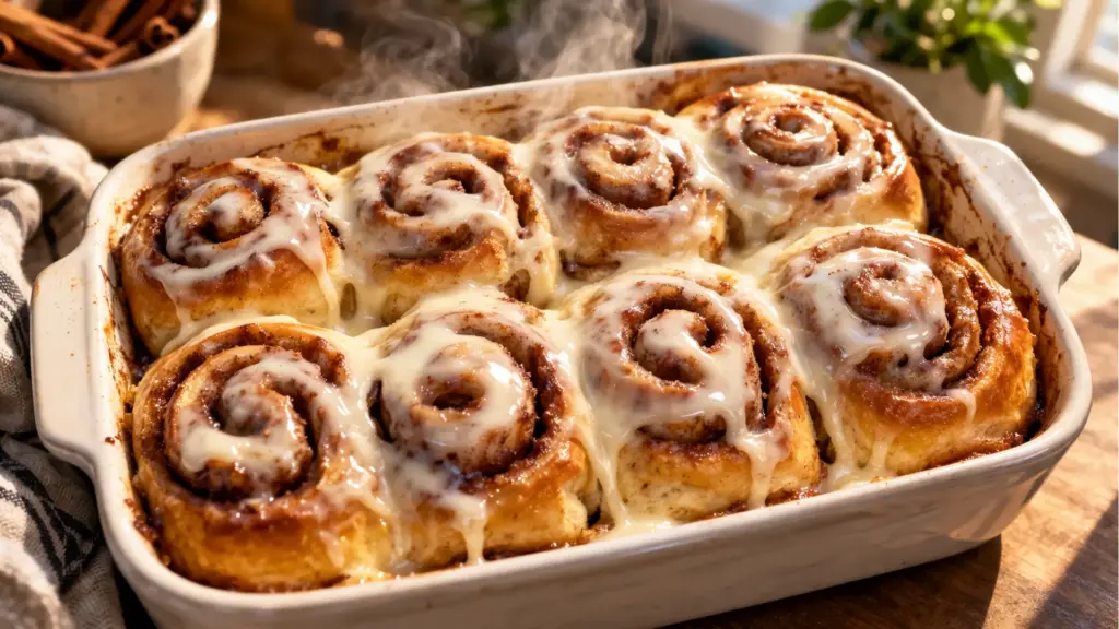 marian.designerstouch cinnamon roll hack recipe showing soft gooey cinnamon rolls with icing