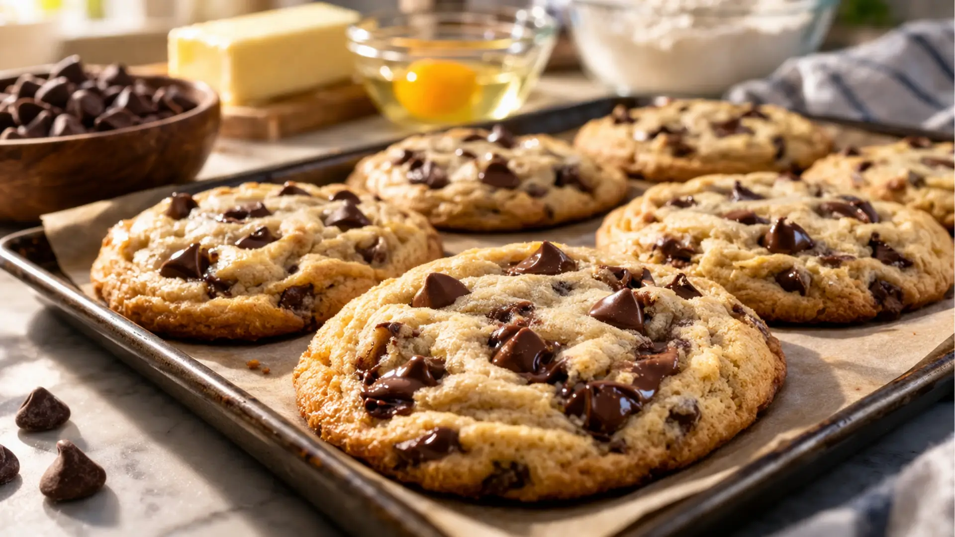 recipe hacks using soft baked cookie mix with chocolate chip cookies on baking tray