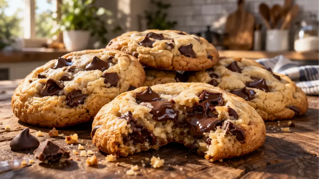 recipe hacks using soft baked cookie mix with gooey chocolate chip cookies close-up
