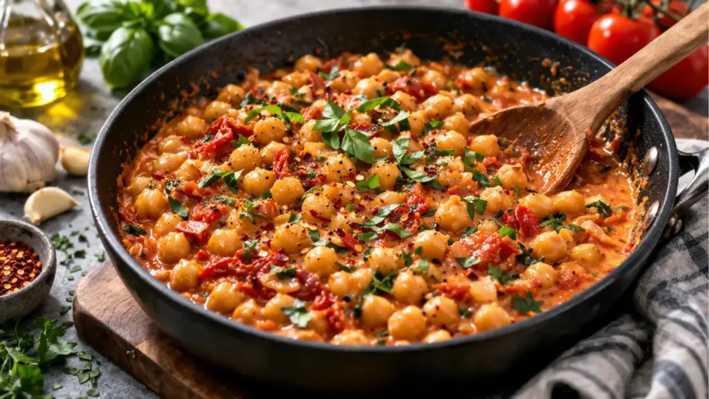 marry me chickpeas without cream step by step cooking in skillet